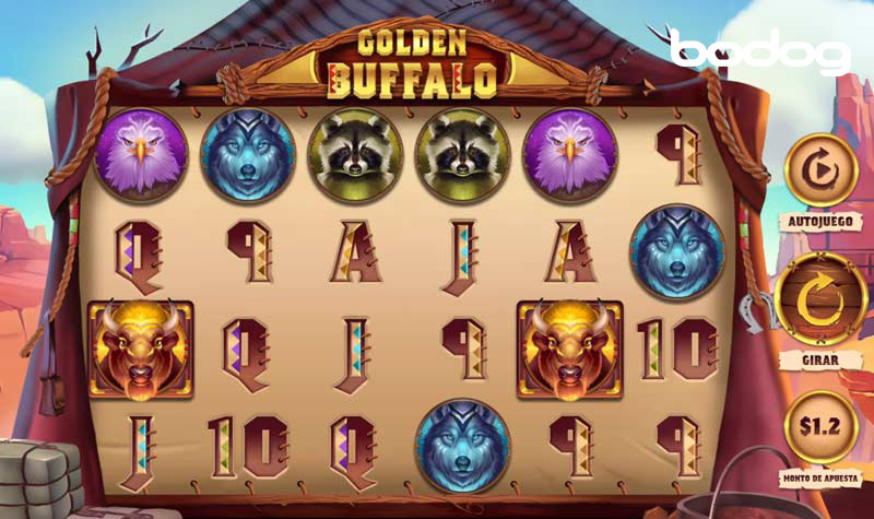 Pantalla principal Golden Buffalo muestra carretes simbolos