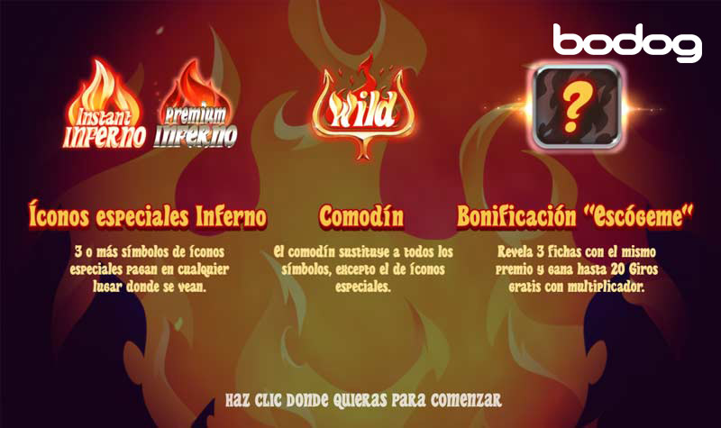 Pantalla describe bonificaciones disponibles Instant Inferno